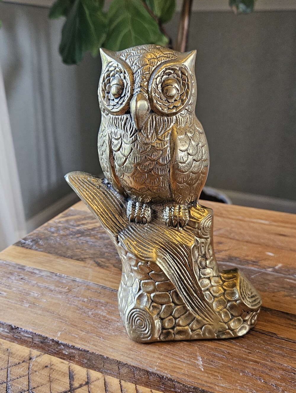 Vintage Brass Owl On Branch (7 inches)